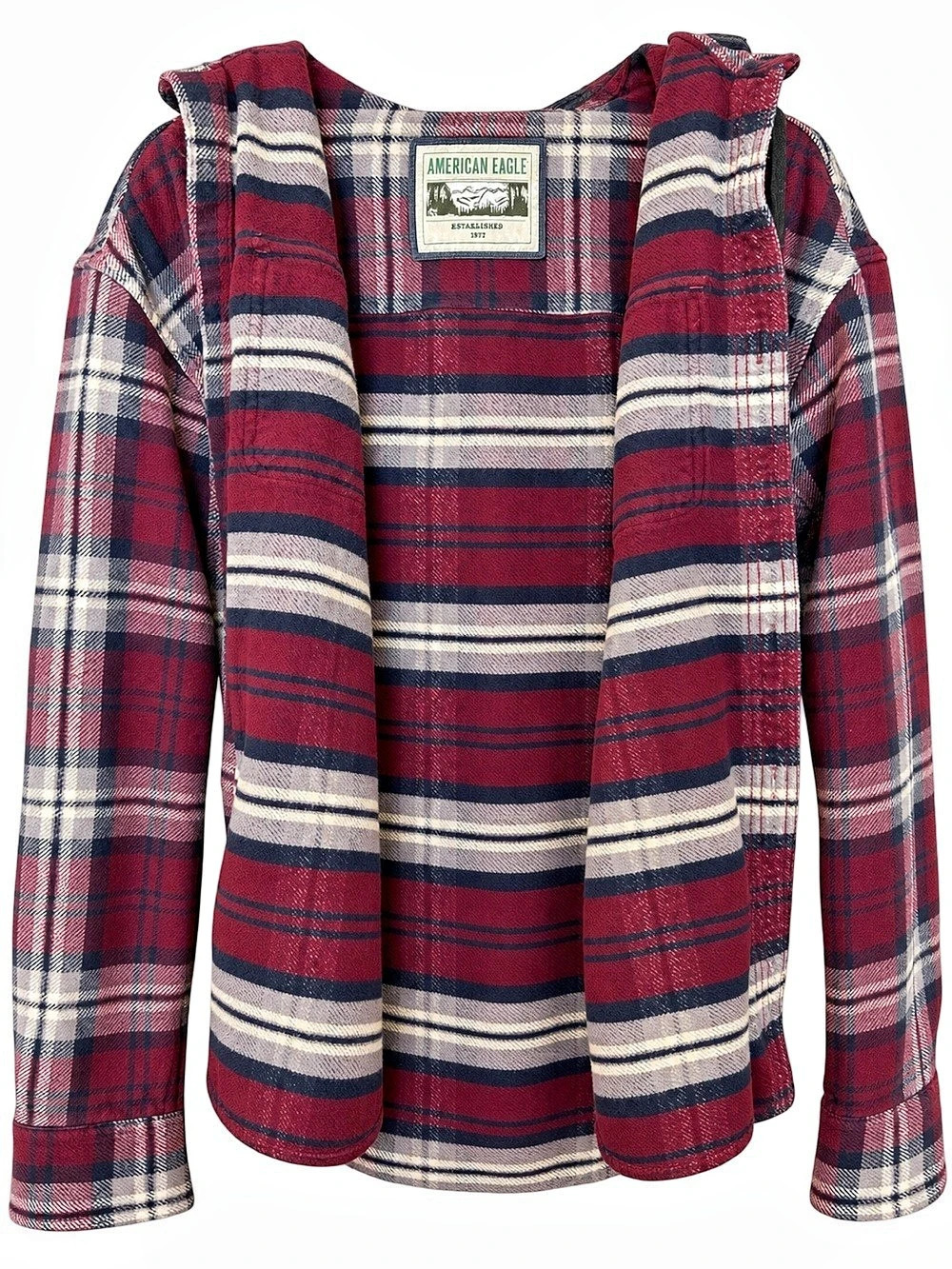 American Eagle Men’s M Red Plaid Hooded Flannel Shirt Shacket